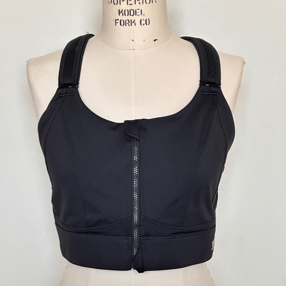 VFUS Zip Front Adjustable Straps High Impact Sports Bra Full Coverage Black XL